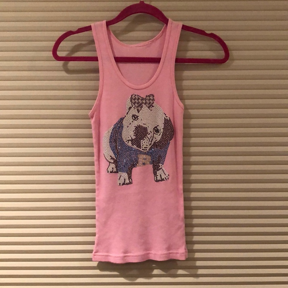 Kitson Tank🐶💎💖Embellished Pink Rib Bulldog heat sealed nailheads & stones! M